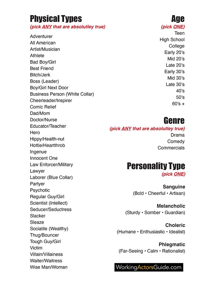 Actors Type Exercise